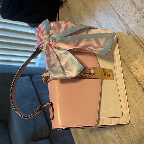 Aldo Elegant Pink and White Handbag with Scarf Accent - Picture 1 of 5